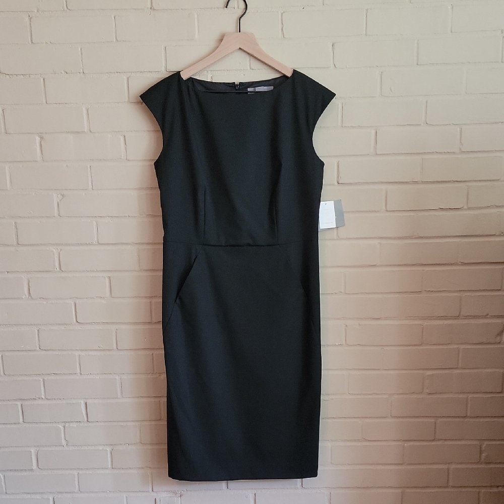 NWT Sz 10 Liz Claiborne Black Cap Sleeve Sheath Midi Dress